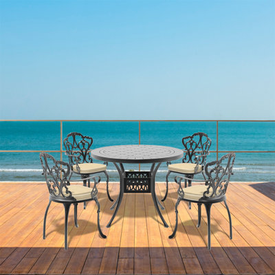5-Piece Set Of Cast Aluminum Patio Furniture With Black Frame And Off-White Seat Cushions(Same Sku: W1710S00072)