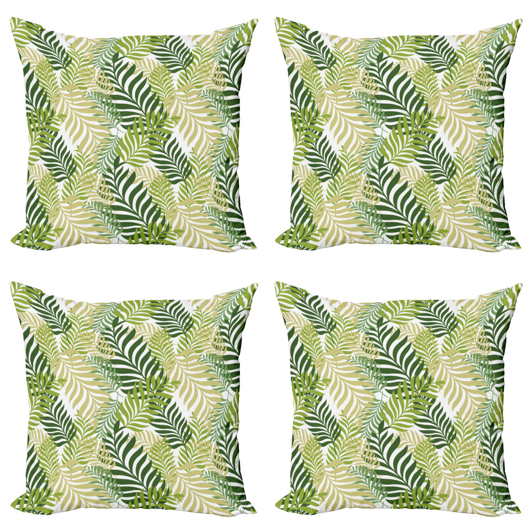 Ambesonne Leaf Decorative Throw Pillow Case Pack Of 4, Tropic Exotic Palm Tree Leaves Natural Botanical Spring Summer Contemporary Graphic, Cushion Cover For Couch Living Room Car, 16", Green Ecru (Set of 4) Ambesonne 