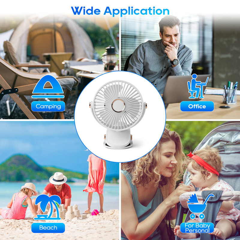 Biyori Clip Fan with Adjustable Speeds Night Light Versatile 3-in-1 Design, White