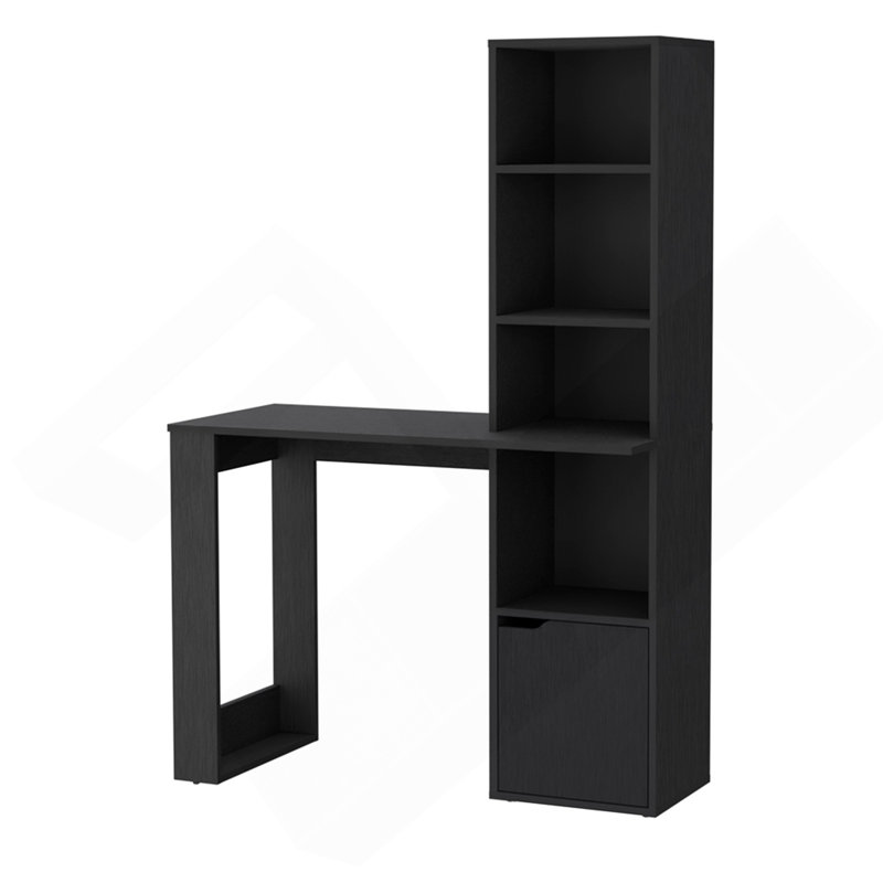 Bureau d'ordinateur avec bibliothèque à 4 niveaux et armoire à 1 porte Wengé