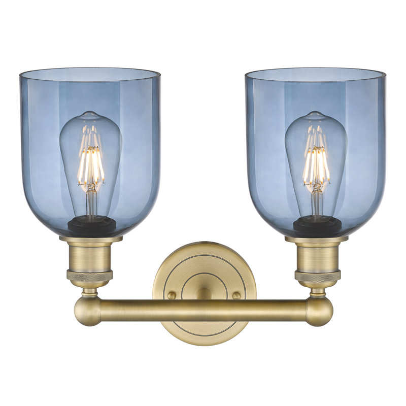 Éclairage pour meuble-lavabo à 2 lumières 15 po Edison Allysson, Bleu princesse, Laiton brossé