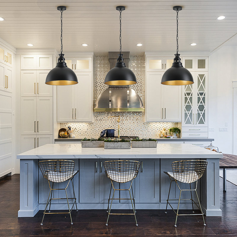 Dunellen 1 - Light 16-Inch Matte Black Single Dome Pendant for Farmhouse Entryway Foyer, 56" H x 16" W x 16" D