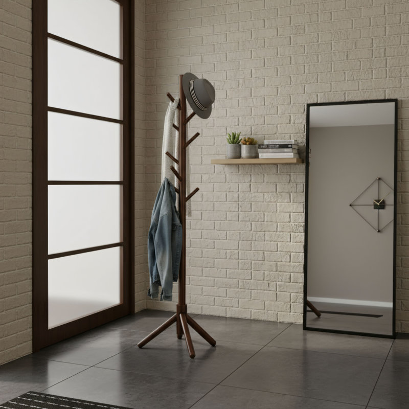Multifunctional Floor-standing Coat Rack With 8 Hooks + 3 Adjustable Tree-shaped Shelves. Suitable For Hanging Hats, Coats, Etc. Ideal For Bedrooms, Hallways, Entrances, And Offices. Practical For Storage.