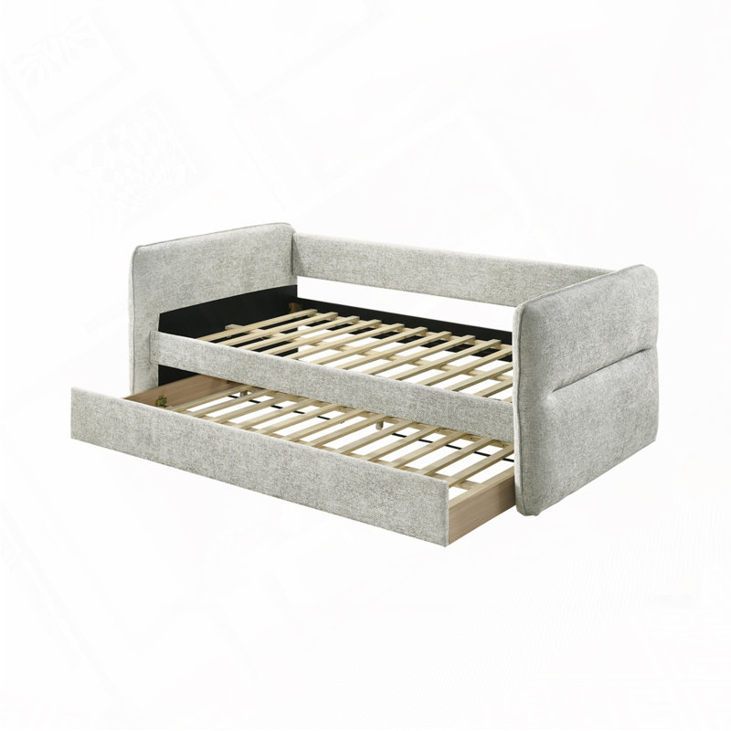 Upholstery Daybed with Pull Out Trundle, Light Gray
