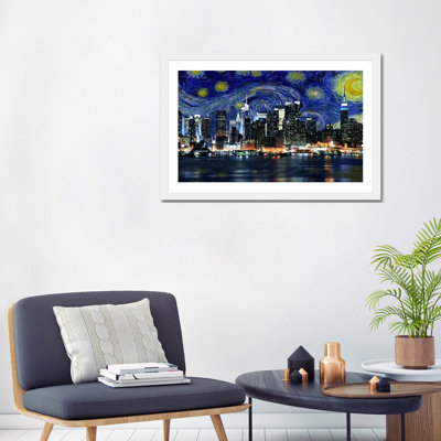 New York City, New York Starry Night Skyline - Graphic Art Print