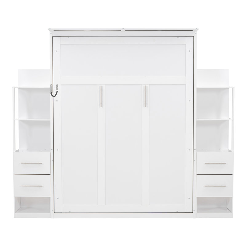 Grand lit escamotable mural avec tablettes, tiroirs et lumières, gris (OLD SKU: LP000566AAE-2), Grey