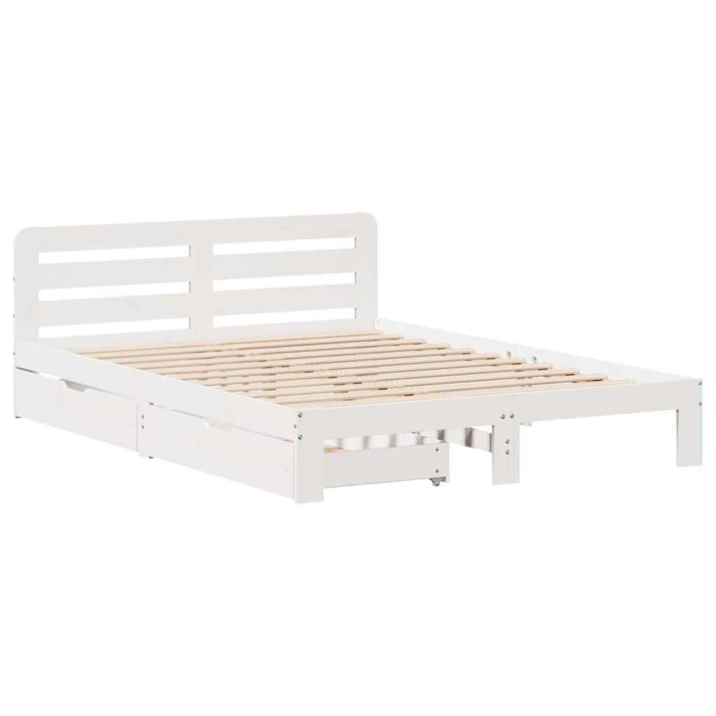 VIDAXL Bed Frame Solid Pine Wood White 144x203.5 cm - Image 3