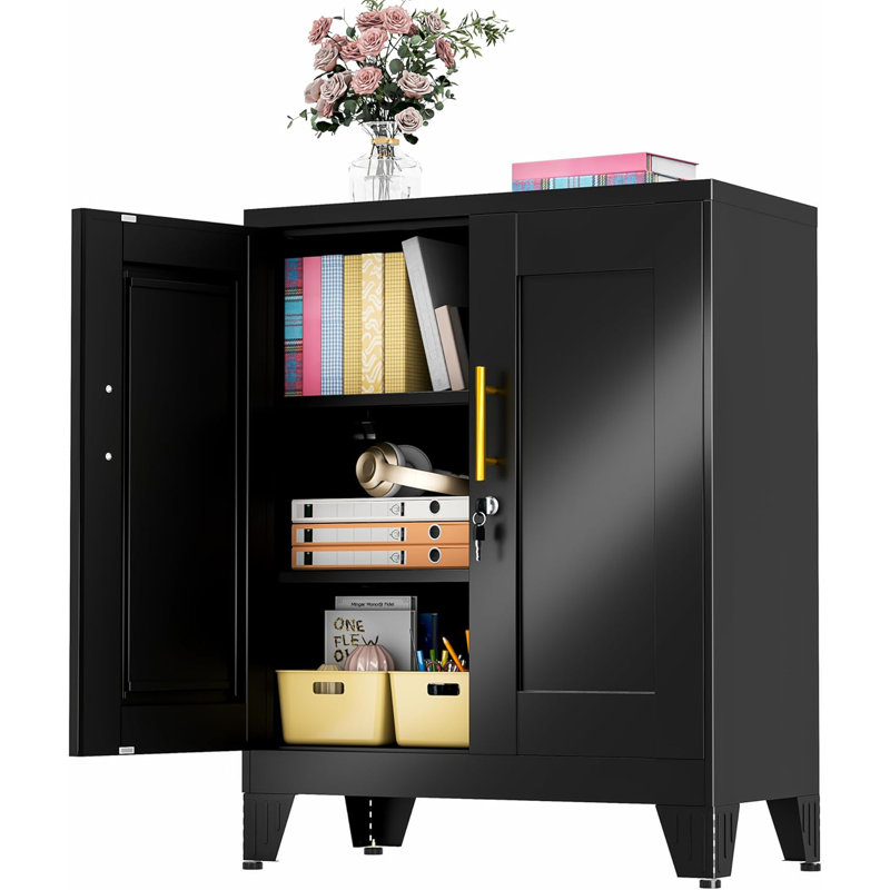 GAIOUS 36" Tall Metal Storage Cabinet with Lock, Locking Cabinet with 2 Doors and 2 Adjustable Shelves, Black Bathroom Floor Cabinets, Freestanding Locked File Cabinets for Home/Office/Garage