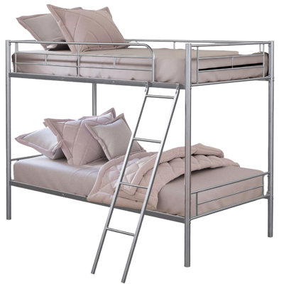 Twin Over Bunk Bed In Silver Metal, Contemporary Look, Attached , 78"d, 61"h, 70 Lb Product Metal Structure Bed, 61 Inches High, 78 Long, Mattress Not
