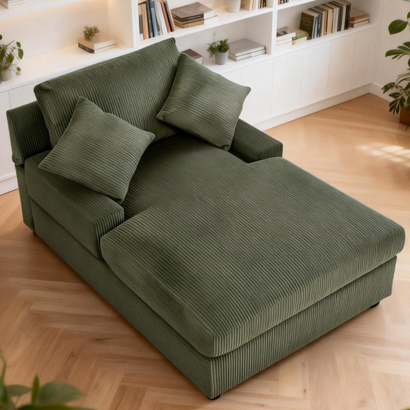 Modern Chaise Lounge Chair With Adjustable Backrest, Corduroy Indoor Leisure Sofa Recliner, Oversized Accent Chair Deep Seat Reading Armchair For Living Room, Bedroom, Office