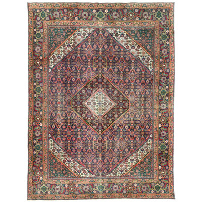 Tapis semi-antique à motif floral délavé à la main 6 pi 6 po x 9 pi 3 po