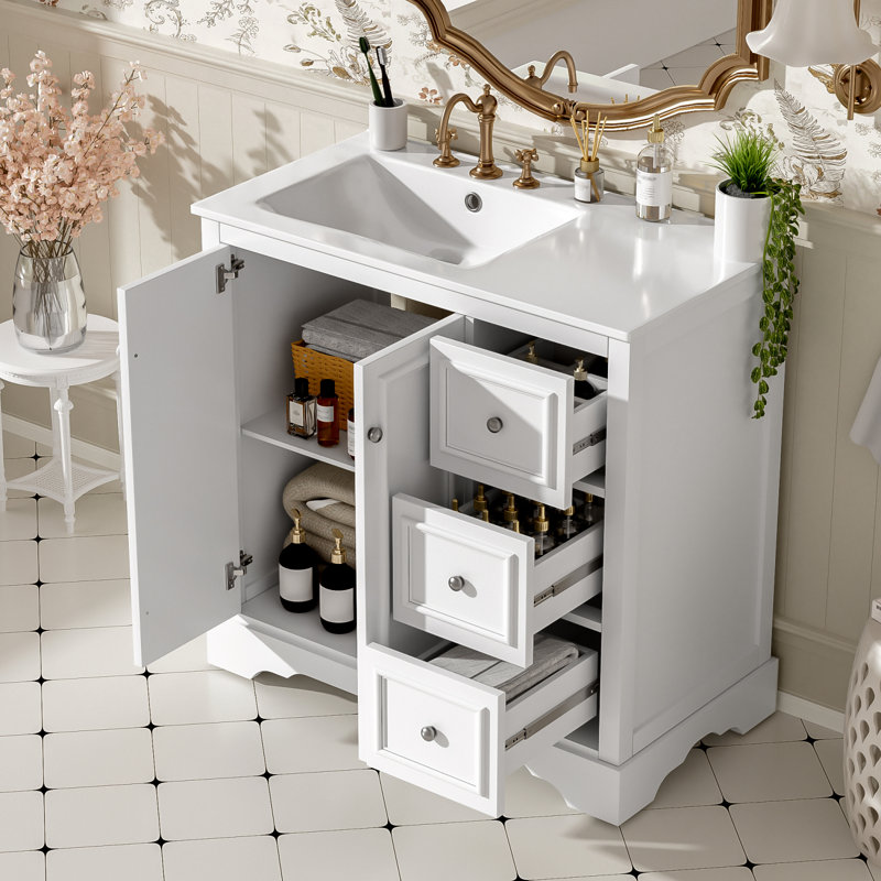 Meuble-lavabo de style transitionnel 36 po avec lavabo en céramique 36 po, Blanc
