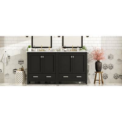Ensemble de meuble-lavabo 60 po avec lavabos doubles (séparés), lavabos doubles en céramique, tablette de rangement et tiroirs séparés (miroir non inclus) - Solution de salle de bain moderne pour salles de bain spacieuses