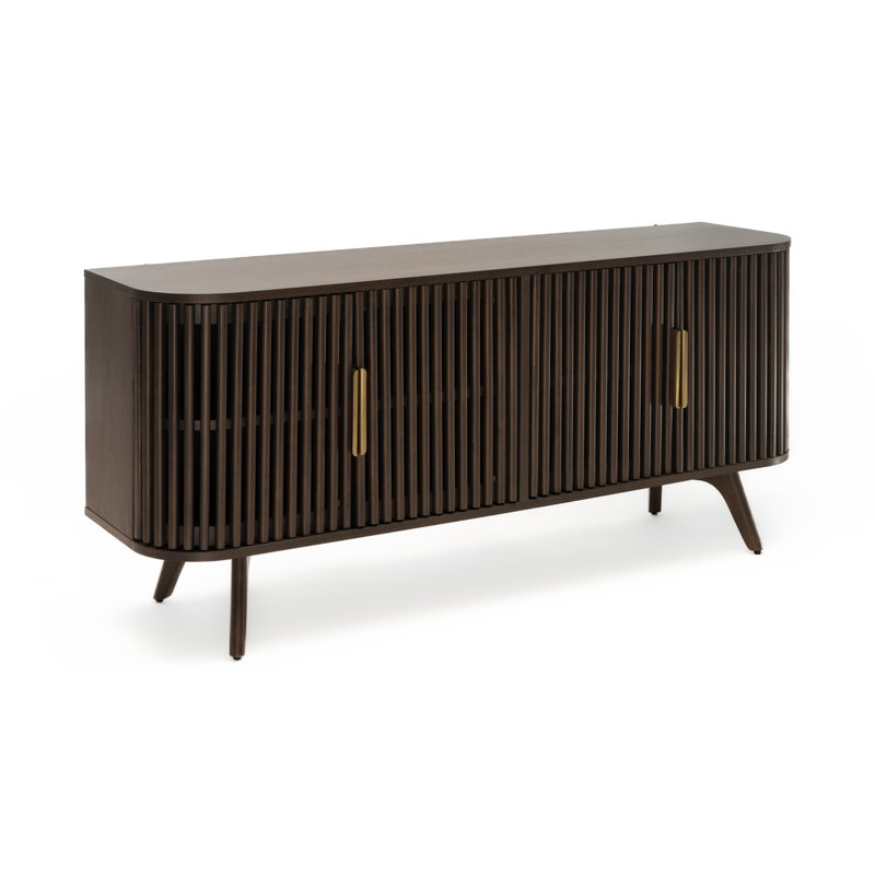 Klever 63" Sideboard Mid Century Modern Acacia Buffet Cabinet with Slatted Doors and Adjustable Shelves for Living Room