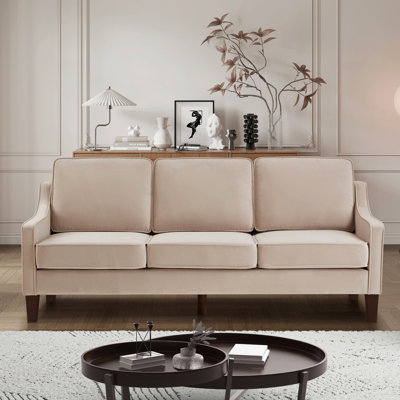 Modern 3 Person Seat Sofa Couch With Scooped Armrest, Upholstered 3-Seat Sofa With Removable Cushions, Living Room Couch