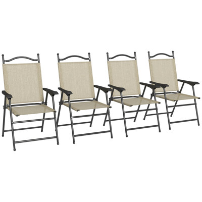 4 chaises de patio pliantes pour adultes en beige. Cadre en métal avec. Siège en filet respirant. Et rouille. Capacité de deux personnes, 528 lb Distinctif. Conception antique pour le jardin. Drain de siège à lattes 4 adultes, beige