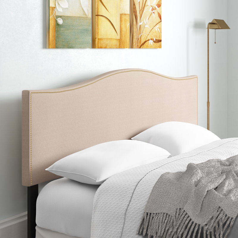 Fitzsimmons Arched Upholstered Headboard with Accent Nail Trim, Beige, Full