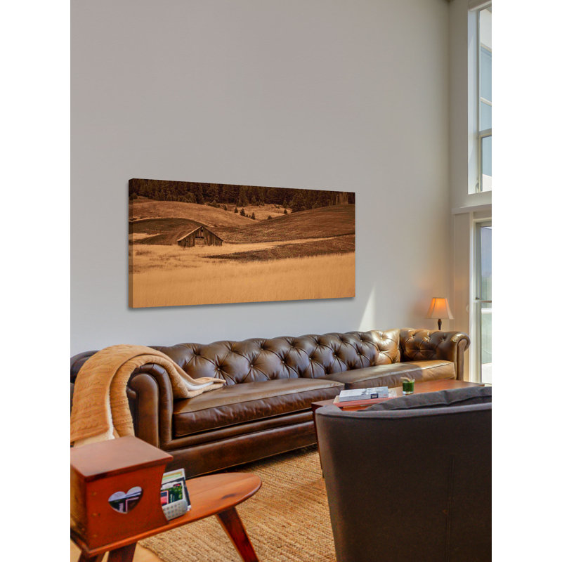 Brown Barn In The Blonde Grasses by Don Schwartz - Wrapped Canvas Print, 30 cm H x 61 cm W