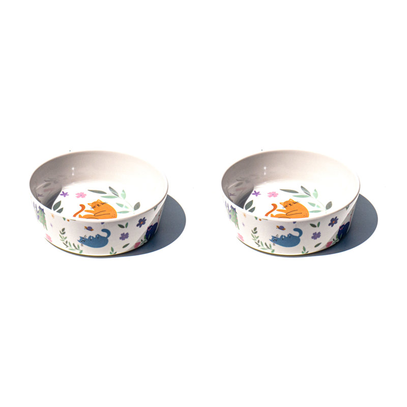 Bol en mélamine pour animaux Flower Cats - 1,5 tasse - Crème et multicolore