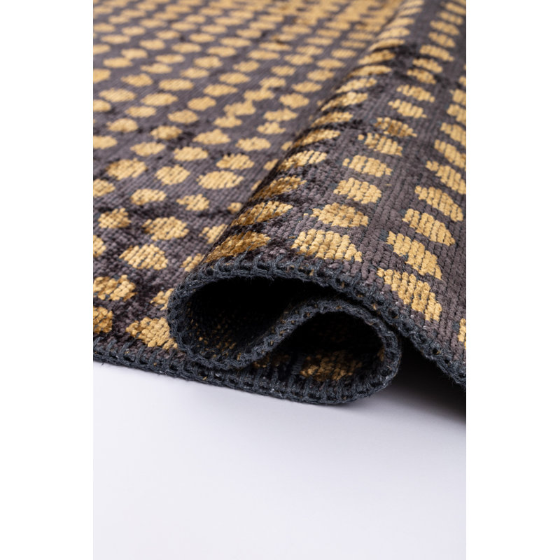 Rapture Black/Yellow Polka Dots Luxury Area Rug, Rectangle 7'10" x 11'2"