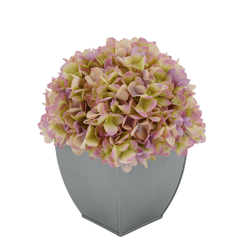 Arrangement de hortensias en tissu synthétique dans un pot, Lilas, Argent