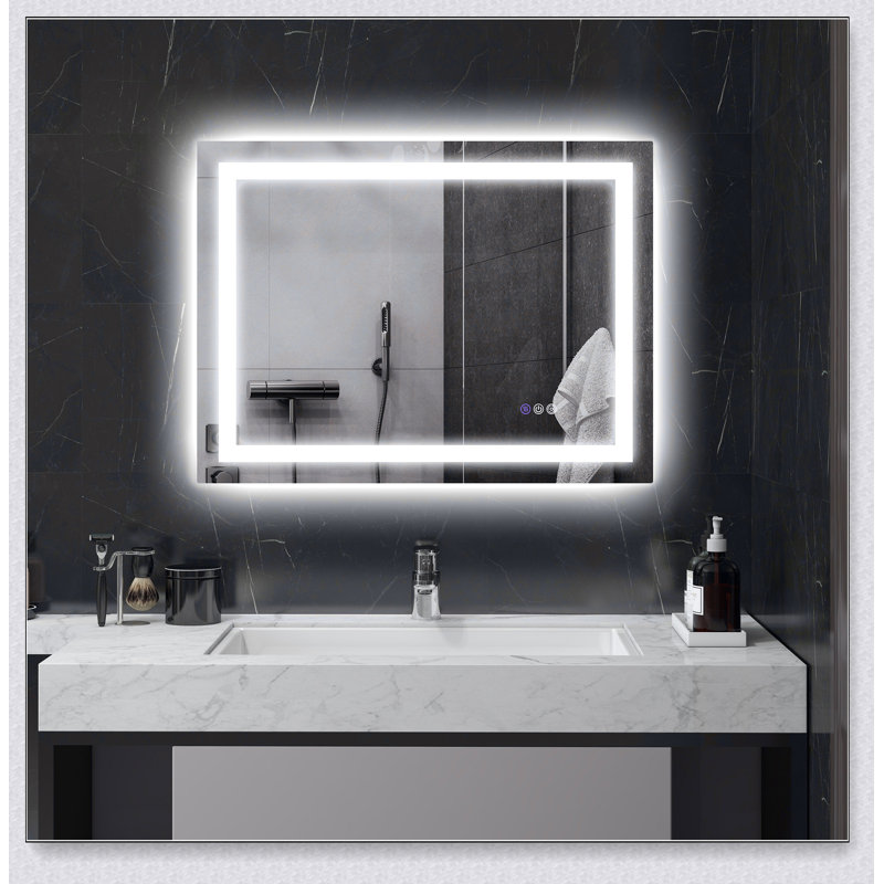 Miroir de salle de bain à DEL avec lumières, miroir à DEL rétroéclairé de 32 po x 24 po pour salle de bain, anti-buée, mémoire, température de couleur infinie, miroir de meuble-lavabo mural à intensité variable, horizontal / vertical