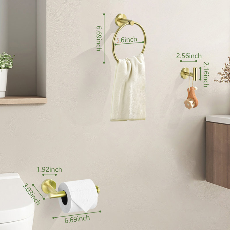 3 - Piece Bathroom Hardware Set, Brushed Gold