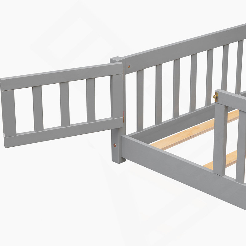 Lit plateforme simple avec clôture et porte, gris, Gris, Simple