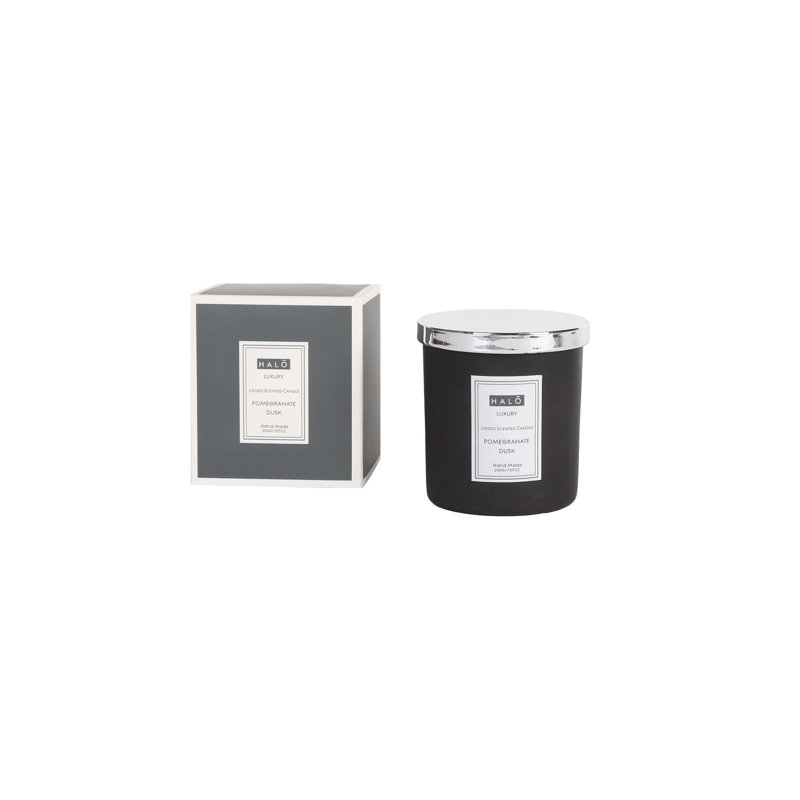 HALO Pomegranate Noir Scented Jar Candle with Glass Holder, Black, 12.8 cm H x 10.8 cm W x 10.8 cm D