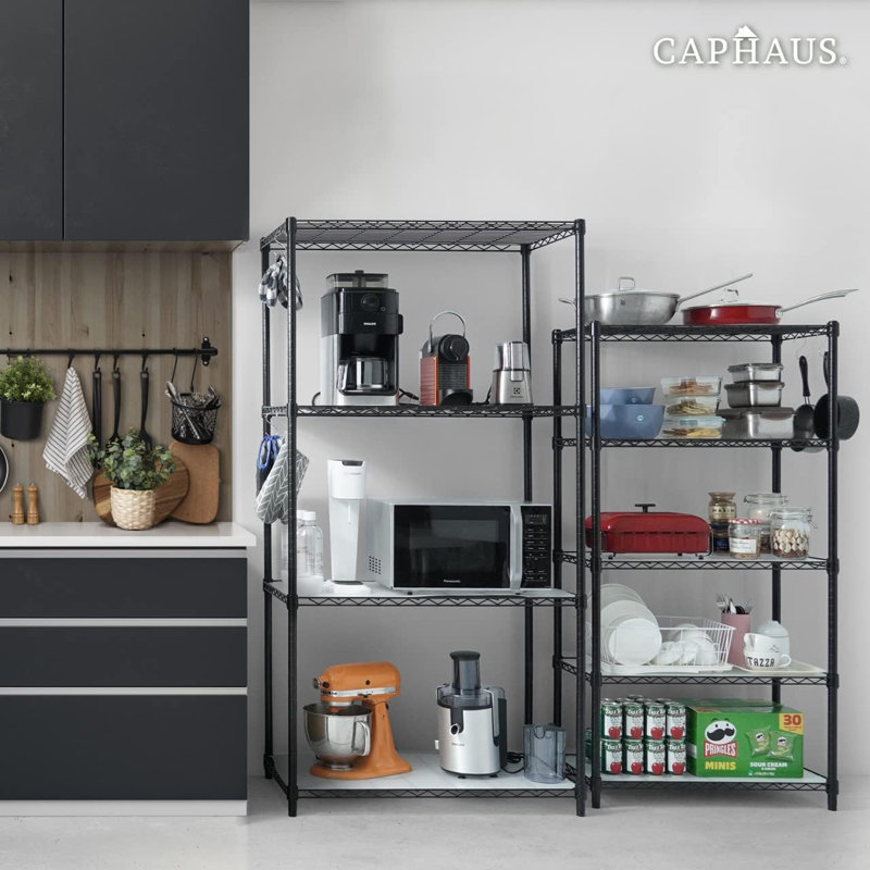 CAPHAUS NSF Heavy Duty Commercial 4-Tier Adjustable Wire Shelving w/Wheels, Leveling Feet & Liners, 60 x 18 x 76, Black