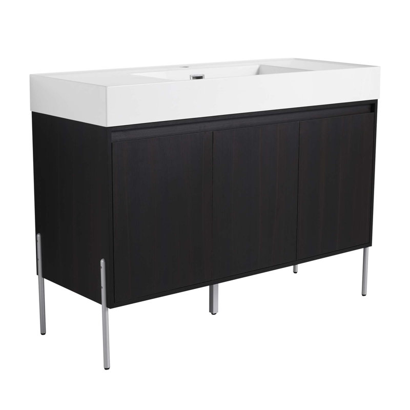 Meuble-lavabo autoportant avec lavabo double en résine, armoire de rangement avec portes à fermeture douce