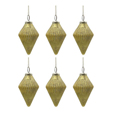 Ensemble de 6 boules de Noël en verre doré | Suspension décorative 4,4 po