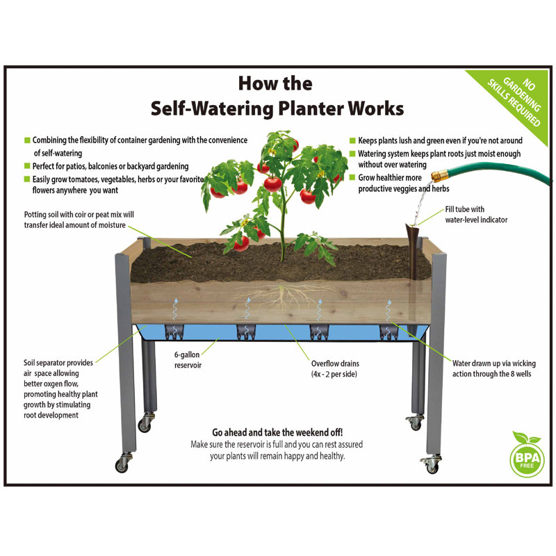 17 Stories Self-Watering Planter (21 X 47 X 32"H), Beige, Cedar