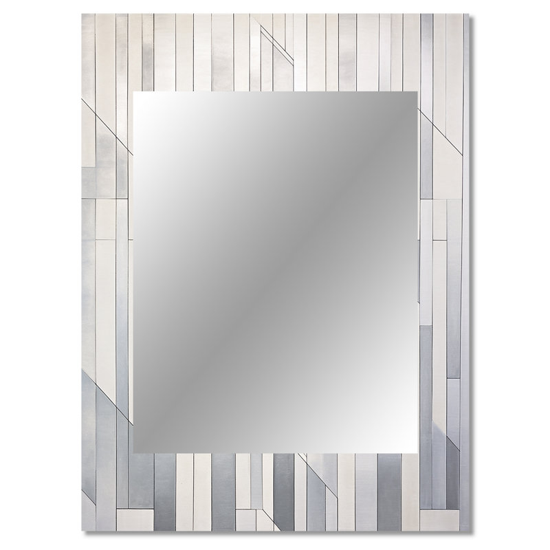 Grey White Platinum Parallels - Abstract Shapes Decorative Mirror, Modern Wall Mirror, Printed Metal Art, 40" x 30"