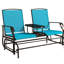Banc de balançoire en métal avec table basse et cadre central en métal - Matériau respirant à double glissement bleu, pour jardin, patio, table de patio près de la piscine. Siège de jardin. Textile, 264 lb Par
