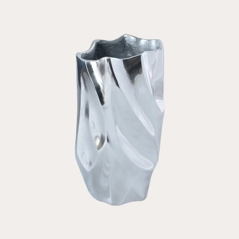 Vase moderne abstrait en métal sculptural, vase décoratif en aluminium pour décoration intérieure et cadeaux en argent