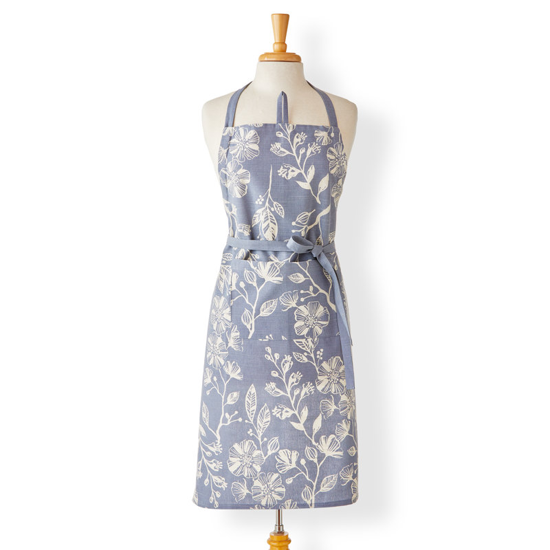 Floral Classic Apron Cotton Blue Denim