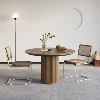 31.5 Inch Round Dining Table for 2, Circle Kitchen Table with Wood Strip Base, Modern Farmhouse Dinner Tables for Kitchen, Living Room