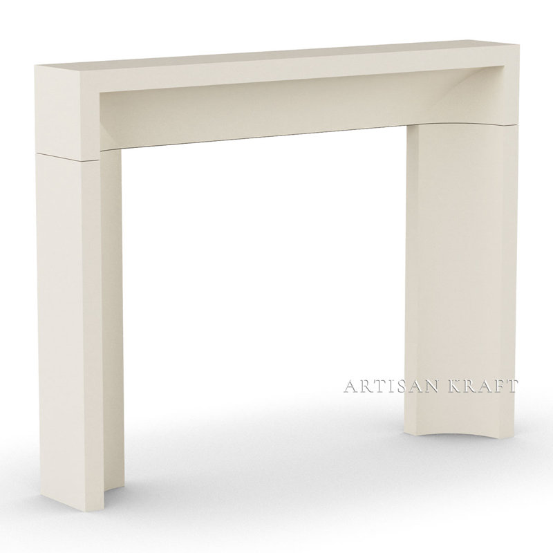 Beveled Curved Cast Stone Fireplace Surround with Beveled Hearth, 10" x 64" x 50", Beige