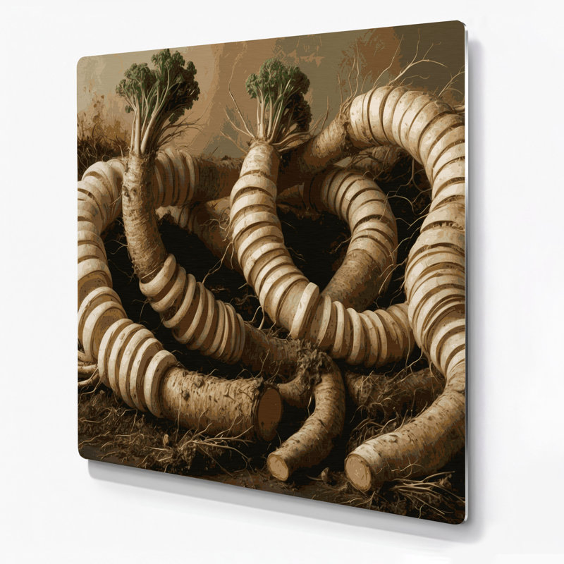 Vegetables Burdock Root Brown Metal Wall Art, 16" H x 16" W