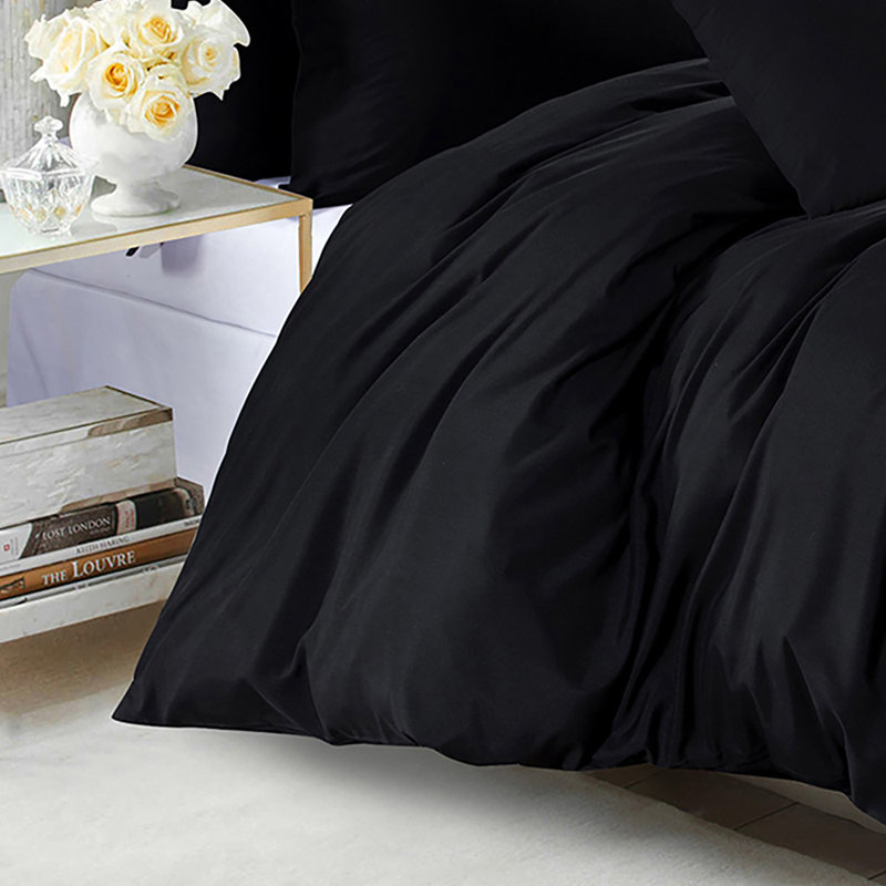 Marnisha Microfiber / Polyester Solid Colour Duvet Cover Set with Pillowcases, Black