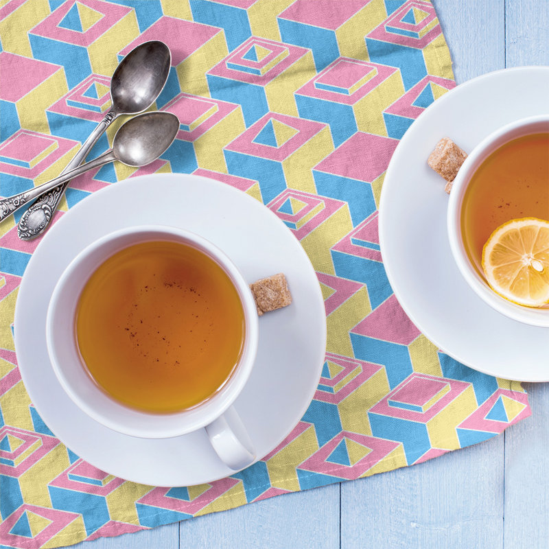 Patricia Geoffrey Tea Towel Kitchen Towel, Yellow/Blue/Pink, Poly Twill