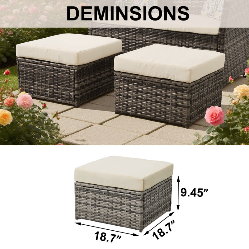 Repose-pieds d'extérieur en osier (ensemble de 2), Beige, Gris