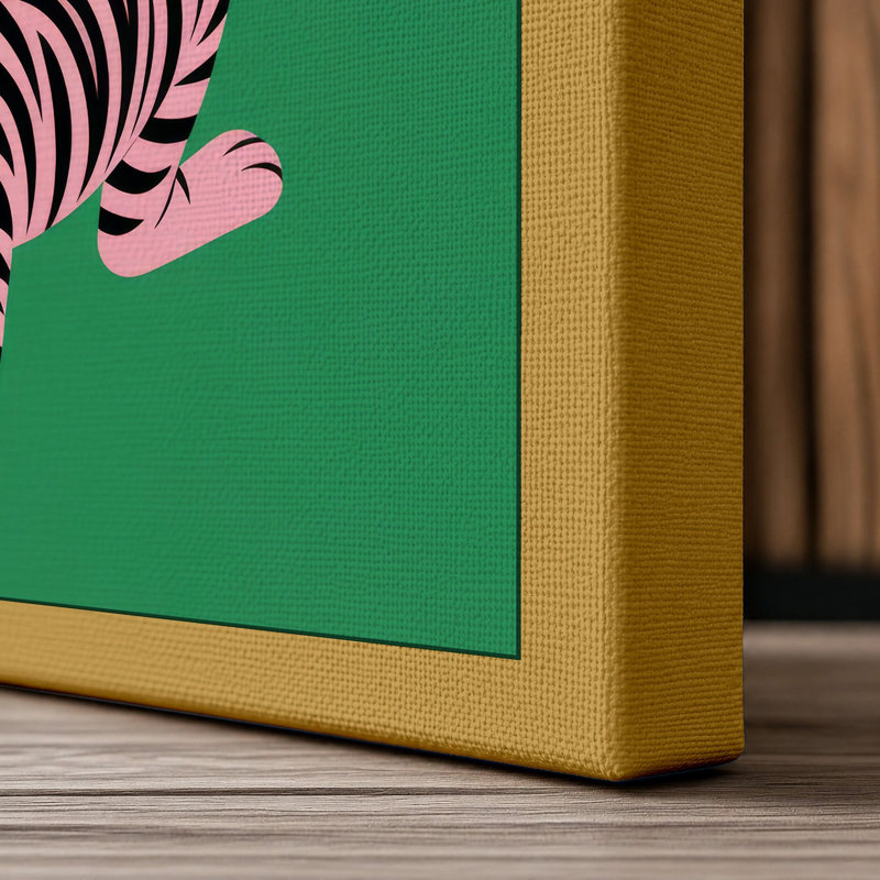 Geometric Tiger Art Deco - Wrapped Canvas, 24x16 - 61.0 x 40.6 cm, Ochre Border