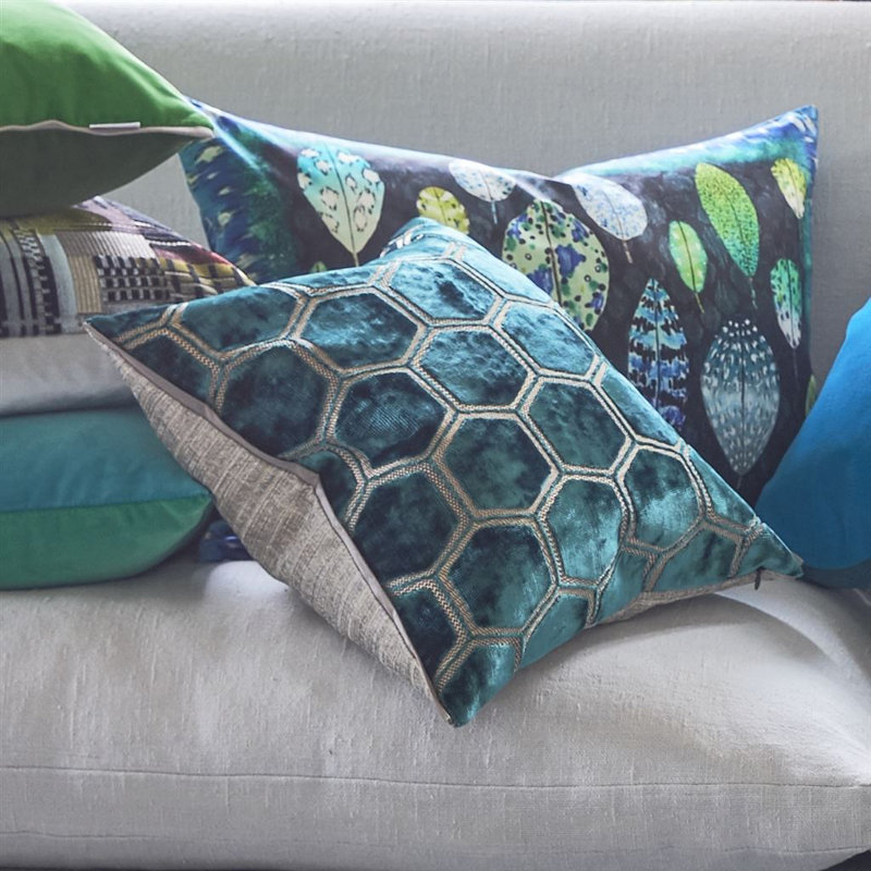 Manipur Velvet Decorative Pillow, 17"H x 17"W, Jade