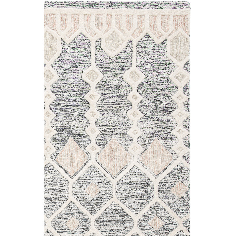 Etheredge Southwestern Handmade Tufted Cotton/Wool Gray/Ivory Area Rug, Rectangle 6' x 9'