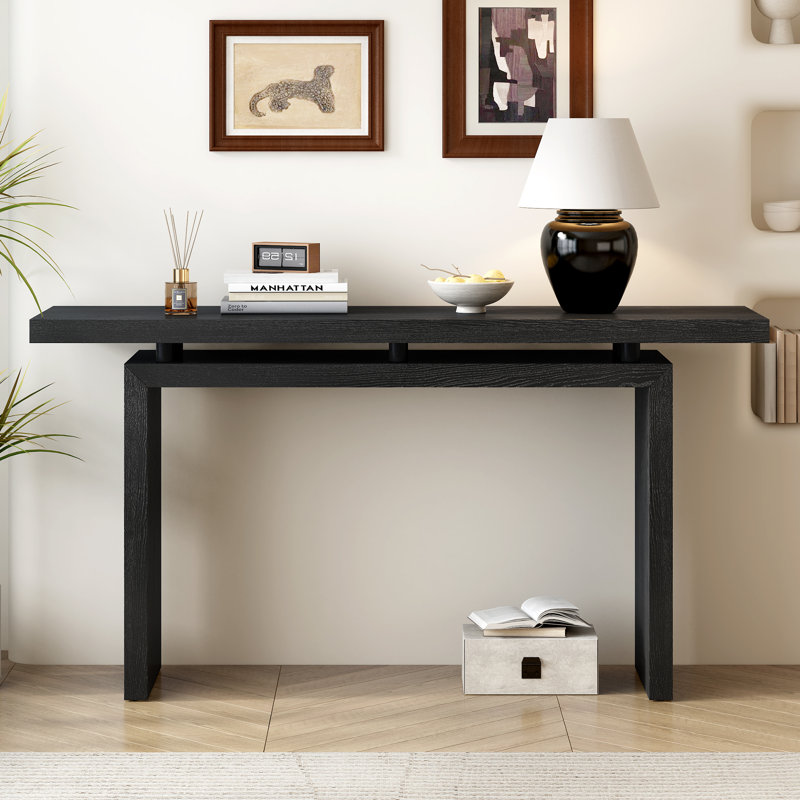 U_STYLE Modern Ash Veneer Console Table - Sleek Black MDF Entryway Table With Unique Tabletop Design, Space-Saving Hallway Or Living Room Accent Piece