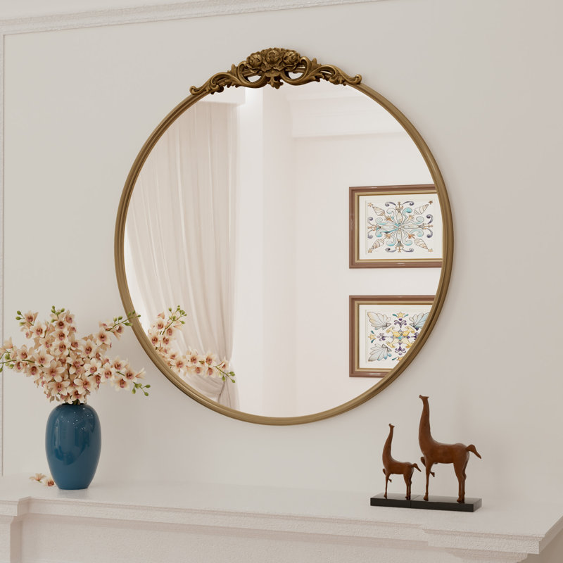 Stourbirdge Vintage 1.2" D Iron Round Wall Mirror , 24" x 24", Antique Gold