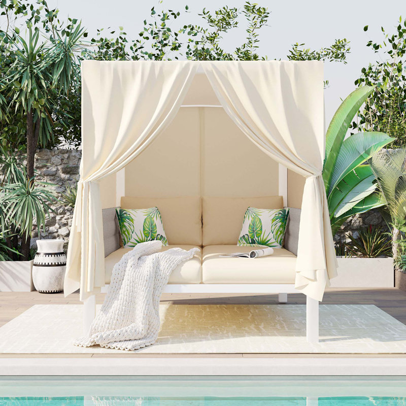 Kyelar 57.5'' Wide Straight Patio Daybed with Cushions, Beige