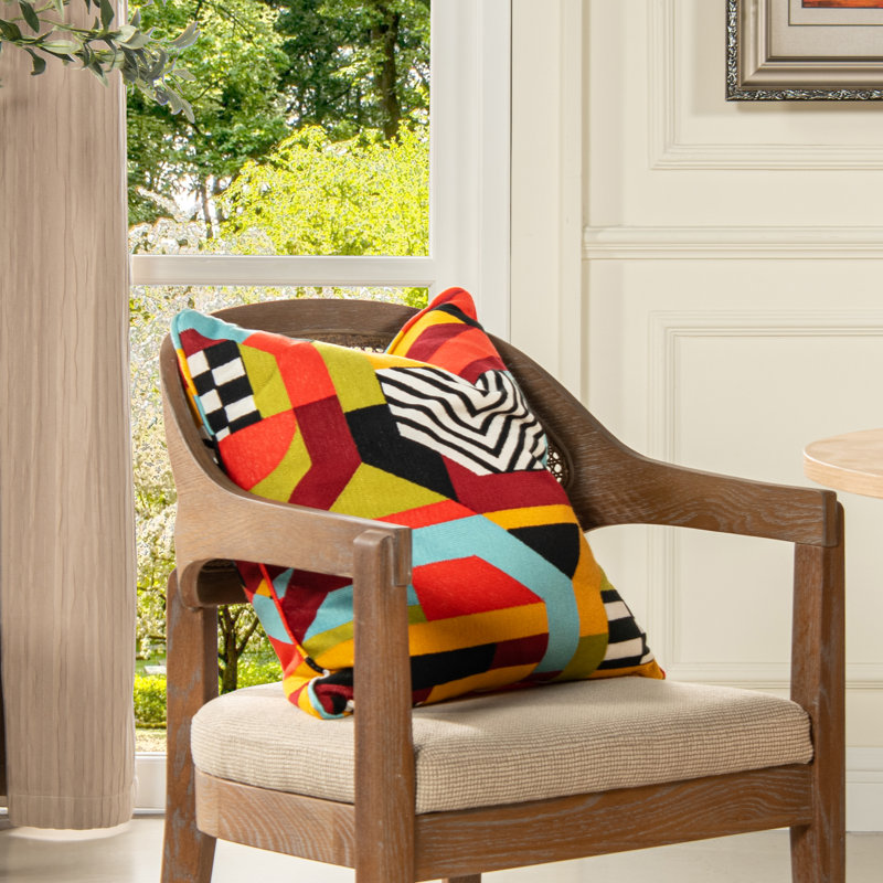 Colorful Geometric Embroidered 20" Square Throw Pillow with Feather Insert